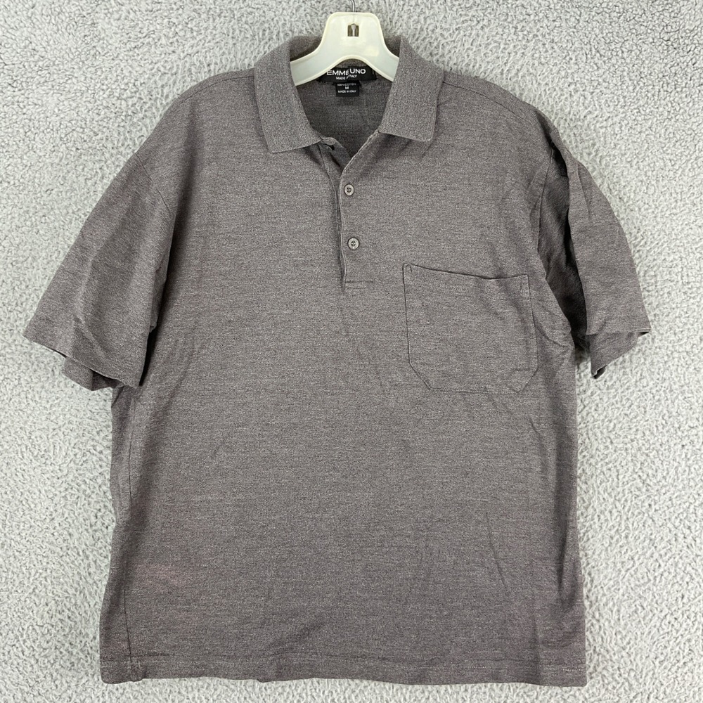 Emme Uno Polo Shirt Mens‎ Medium Grey Made in Italy Cotton Knit Pocket Preppy